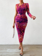Tie Dye Asymmetrical Neck Bodycon Dress